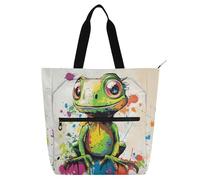 SyXIOP Borsa per libri per bambini per ragazzi ragazze donne, carino chic iguana verde tasche multiple scuola shopping bag con cerniera per la scuola shopping drogheria para libros de