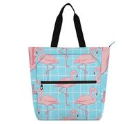 SyXIOP Borsa per libri per bambini, ragazzi e ragazze, carino fenicottero rosa a scacchi blu borsa per libri da biblioteca resistente all'acqua con cerniera per la scuola shopping spiaggia bolsa para