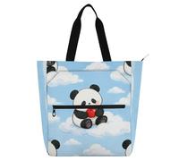 SyXIOP Borsa per libri per bambini, ragazzi e ragazze, graziosa borsa per lezioni di pianoforte robusta con panda in stile cartone animato, per scuola, shopping, viaggi