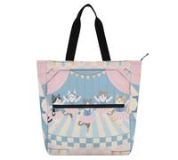 SyXIOP Borsa per libri per bambini, ragazzi e ragazze, rosa blu gatti che ballano cartone animato tasca esterna con cerniera resistente riutilizzabile biblioteca borsa per libri per scuola shopping
