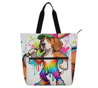 SyXIOP Borsa per libri per bambini, ragazzi e ragazze, stile a goccia Beagle giocatore di baseball facile da pulire borse per insegnanti con cerniera per la scuola shopping viaggi bolsa para llevar