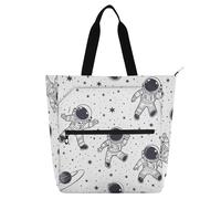 SyXIOP Borsa per libri per bambini ragazzi ragazze, astronauta Doodle linee semplici tasca esterna con cerniera borsa da spiaggia per scuola con cerniera per college shopping spiaggia para libros de