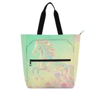 SyXIOP Borsa per libri per ragazzi ragazze adulti, magica borsa della spesa riutilizzabile con glitter arcobaleno cavallo grande borsa della spesa con tasche con cerniera per college shopping spiaggia