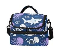 SyXIOP Borsa termica a doppio strato con squalo marino viola blu doppio ponte borse riutilizzabili con tracolla per uomo lavoro campeggio spiaggia viaggi loncheras para Hombres