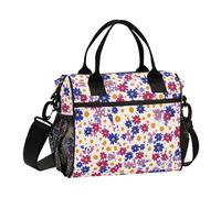 SyXIOP Borsa termica impermeabile con fiori blu-viola con tracolla refrigeratori pranzo per lavoro per università loncheras para almuerzo