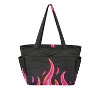 SyXIOP Borsa tote da donna con cerniera borsa da spiaggia con fiamme fluo nero