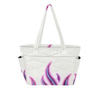 SyXIOP Borsa tote da donna per spiaggia e piscina, con fiamme fluo, colore: bianco