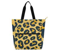 SyXIOP Borsa tote per bambini Borsa a libro per pianoforte per ragazzi ragazze donne, pelle leopardata animale texture oro nero tessuto Oxford 600D Ragazze Resuable Shopping Bag con cerniera per la
