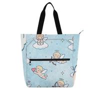 SyXIOP Borsa tote per bambini, borsa per libri con pianoforte, per bambini, donne, uomini, San Valentino, con manici in tessuto intrecciato Cupido, borsa della spesa riutilizzabile, con cerniera, per