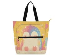 SyXIOP Borsa tote per bambini, borsa per libri di pianoforte, per bambini, donne, uomini, pinguino arcobaleno in tessuto Oxford 600D, riutilizzabile, con cerniera, per scuola, shopping, viaggi