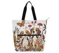 SyXIOP Borsa tote per bambini Borsa per libri di pianoforte per gli amanti dei libri, cani Beagle dei cartoni animati marrone tasche multiple Heavy Duty Teacher Library Bag per College Shopping Beach