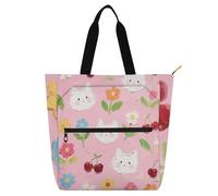 SyXIOP Borsa tote per bambini Borsa per libri di pianoforte per ragazzi ragazze donne, cartoni animati colorati fiori circolari tessere manici in tessuto borsa per lezioni di pianoforte per la scuola