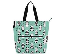 SyXIOP Borsa tote per bambini, donne e uomini, simpatico panda con testo animale blu per bambini zoo resistente all'acqua biblioteca libro borsa per la spesa con manici con cerniera per la scuola