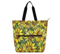 SyXIOP Borsa tote per bambini donne uomini, giallo girasole tessuto maniglie biblioteca libro tote bag con tasche per scuola lavoro viaggi tela para