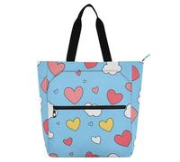 SyXIOP Borsa tote per bambini, donne, uomini, nuvola cuore San Valentino blu resistente all'acqua per bambini borsa tote con cerniera per la scuola shopping spiaggia bolsos para guardar libros