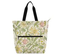SyXIOP Borsa tote per bambini, donne, uomini, stile vintage oro Lily William Morris tasca esterna con cerniera riutilizzabile borsa per libri con cerniera per scuola e tempo di gioco bolsa para llevar