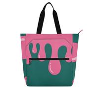 SyXIOP Borsa tote per bambini e adulti, a goccia, rosa e verde, tasca esterna con cerniera per biblioteca, libri, shopping bag con manici con cerniera, per scuola, shopping, generi alimentari