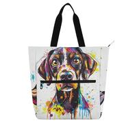 SyXIOP Borsa tote per bambini e adulti, colorata ad acquerello con ritratto di cane, resistente ai graffi, borsa tote con tasche per scuola e tempo di gioco bolso para libros
