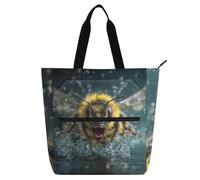 SyXIOP Borsa tote per bambini e adulti, stile Angry Bee 3D, resistente agli strappi, borsa per la spesa, borsa da spiaggia con tasche con cerniera, per scuola, lavoro, viaggi
