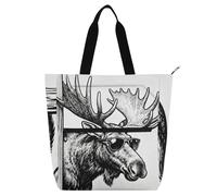 SyXIOP Borsa tote per bambini per gli amanti dei libri, alce fresco nero e bianco tasche multiple resistente insegnante biblioteca borsa per scuola e tempo di gioco de tela para