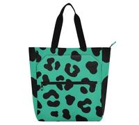 SyXIOP Borsa tote per bambini, per libri e pianoforte, per bambini e adulti, con stampa leopardata verde e tasche multiple, resistente, per insegnanti, biblioteca, per scuola e tempo di gioco bolso