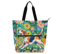 SyXIOP Borsa tote per bambini, per ragazzi, ragazze, adulti, con grazioso fiore di beagle, borsa da spiaggia con tasche con cerniera, per scuola, shopping, generi alimentari bolsa para llevar libros