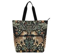 SyXIOP Borsa tote per bambini, ragazzi e ragazze, design leopardato di William Morris, resistente ai graffi, per biblioteca, libri, shopping bag con cerniera per scuola, shopping, mochilas para