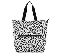 SyXIOP Borsa tote per bambini, ragazzi e ragazze, motivo astratto nero con linee irregolari, resistente all'acqua, borsa per libri da biblioteca con tasche con cerniera, per scuola e tempo di gioco