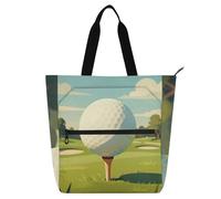 SyXIOP Borsa tote per bambini, ragazzi e ragazze, un primo piano di una pallina da golf su un tee in un campo da golf, una borsa della spesa riutilizzabile impermeabile con cerniera per scuola e tempo