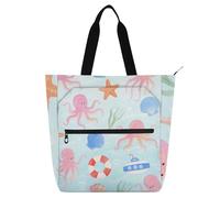 SyXIOP Borsa tote per bambini ragazzi ragazze, carini polipodi rosa conchiglie robuste borse a tracolla per la scuola con tasche con cerniera per scuola, shopping, spiaggia, mochilas para