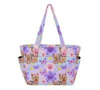 SyXIOP Borsa tote per donna borsa da spiaggia Yorkie con giglio viola regalo di Natale
