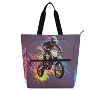SyXIOP Borsa tote per libri per bambini, donne e uomini, colore splash motocross resistente ai graffi biblioteca libro tote shopping bag con manici con cerniera per la scuola shopping shopping para