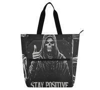 SyXIOP Borsa tote per libri, per bambini, donne, uomini, teschio della morte, grande, con tasche, per università, shopping, spiaggia, per libros
