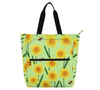 SyXIOP Borsa tote per libri per bambini e adulti, acquerello narciso ape grande resistente riutilizzabile biblioteca borsa per la scuola shopping drogheria para llevar libros