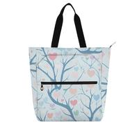 SyXIOP Borsa tote per libri per bambini e adulti, motivo albero amore pastello semplice blu resistente ai graffi borse per insegnanti borse con tasche interne per scuola, shopping, generi alimentari