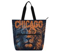 SyXIOP Borsa tote per libri per bambini per gli amanti dei libri, Chicago Orange Lion facile da pulire Biblioteca Book Bag con cerniera per scuola lavoro viaggi para libros de