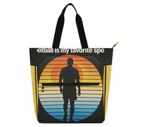 SyXIOP Borsa tote per libri per bambini per gli amanti dei libri, il calcio è il mio sport preferito vintage tasca esterna con cerniera borsa della spesa riutilizzabile con cerniera per scuola lavoro