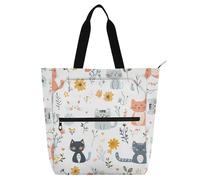 SyXIOP Borsa tote per libri per bambini per ragazzi ragazze donne cartone animato dolce gatto multicolore resistente ai graffi Heavy Duty insegnante Tote Bag per college shopping spiaggia para libros