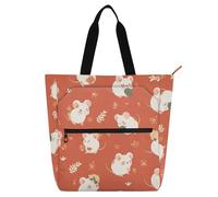 SyXIOP Borsa tote per libri per bambini per ragazzi ragazze donne, topo furetto arancione resistente agli strappi borse per la spesa borsa da spiaggia con tasche con cerniera per scuola lavoro viaggi