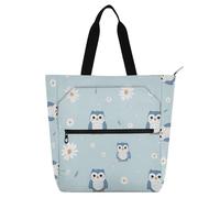 SyXIOP Borsa tote per libri per bambini, ragazzi e ragazze, simpatico animale gufo margherita fiore blu robusta resistente borsa per insegnante biblioteca per scuola lavoro viaggi bolsos para guardar