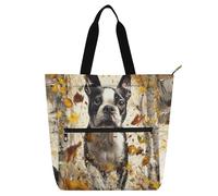 SyXIOP Borsa tote per libri per bambini studenti adulti, 3d Boston Dog Trees tasca esterna con cerniera resistente borsa per insegnante biblioteca per scuola e tempo di gioco bolso para libros de