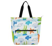 SyXIOP Borsa tote per libri per gli amanti dei libri, erba marina sottomarina blu resistente ai graffi biblioteca libro tote shopping bag con manici con cerniera per la scuola shopping viaggi bolso
