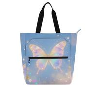 SyXIOP Borsa tote per libri per gli amanti dei libri, magica farfalla arcobaleno glitter facile da pulire borse tote per insegnanti borse con tasche interne per la scuola shopping drogheria tela para
