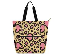 SyXIOP Borsa tote per libri per gli amanti dei libri, stampa leopardata rosa e gialla borsa grande borsa per la spesa borsa da spiaggia con tasche con cerniera per college shopping spiaggia para