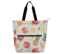 SyXIOP Borsa tote per libri per ragazzi ragazze adulti, melograno rosso arancione ananas tessuto manici riutilizzabili borsa per libri con cerniera per scuola lavoro viaggi bolso para libros de