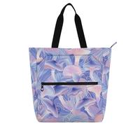 SyXIOP Borsa tote per libri per ragazzi ragazze donne, illustrazione digitale con funghi astratti blu rosa bianco resistente all'acqua biblioteca libro borsa a tracolla con tasche per la scuola