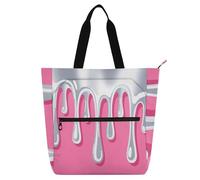 SyXIOP Borsa tote per libri per ragazzi ragazze donne stile goccia argento rosa facile da pulire biblioteca libro tote shopping bag con manici con cerniera per la scuola shopping spiaggia para libros