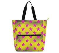SyXIOP Borsa tote per ragazzi ragazze donne, rosa stelle impermeabile riutilizzabile borsa della spesa con cerniera per la scuola shopping viaggio bolso para libros de lectura