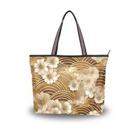 SyXIOP Borse a tracolla in tessuto di seta giapponese vintage dorato con cerniera, comode borse e borse per tutti i giorni e da viaggio, Fiori Vintage Giapponesi Dorati, Medium