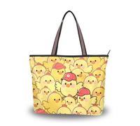 SyXIOP Borse a tracolla riutilizzabili da donna in tessuto di seta gialla con cerniera a forma di pollo, per tutti i giorni e viaggi, Cartone animato Carino Pollo, Large
